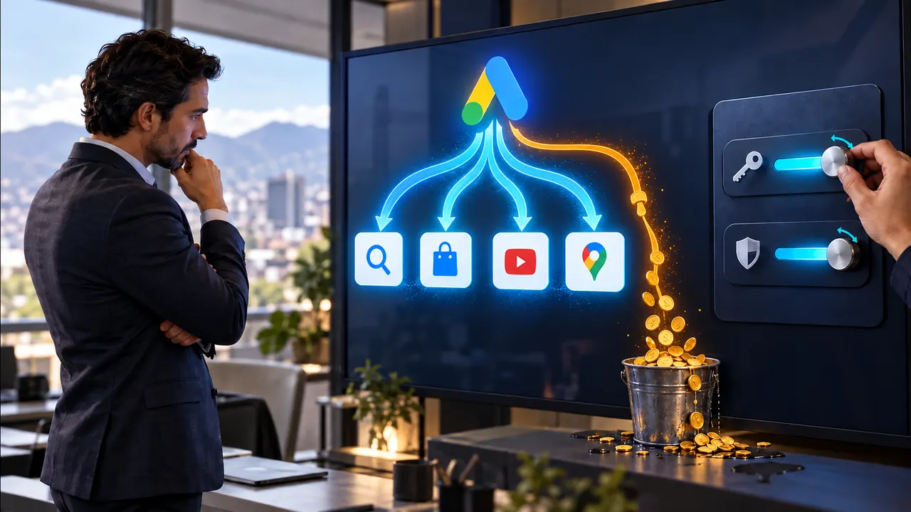 Evaluación de una campaña Performance Max y sus controles de inversión.