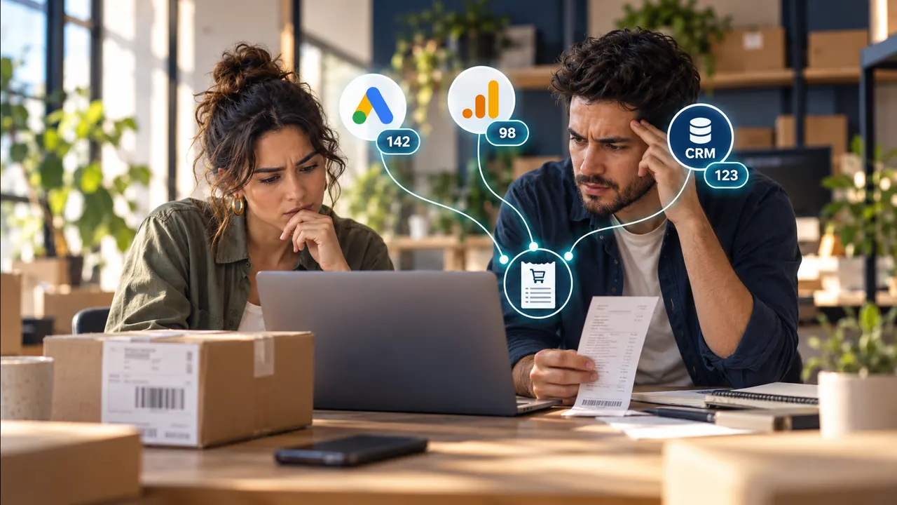 Discrepancia entre las ventas reportadas por Google Ads, GA4 y el CRM.